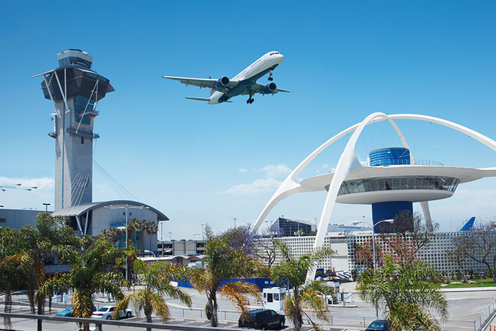 Airplane flying over LAX
