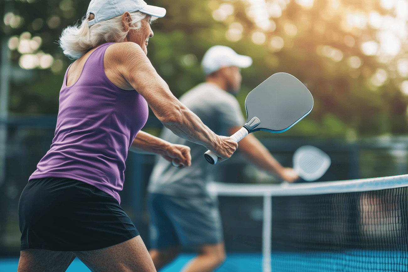 Older couple playing pickleball